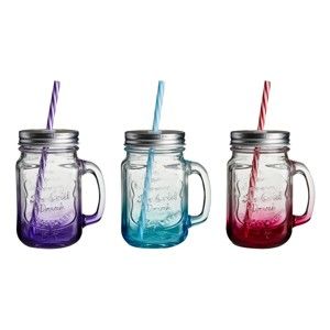 Zestaw 3 kolorowych szklanek ze słomką Premier Housewares