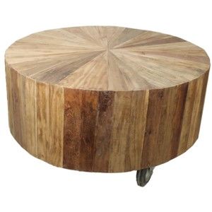 Stolik na kółkach z drewna tekowego HSM Collection Sun, ⌀ 80 cm
