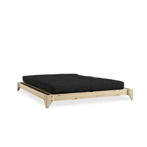 Łóżko dwuosobowe z drewna sosnowego z materacem a tatami Karup Design Elan Comfort Mat Natural/Black, 160x200 cm