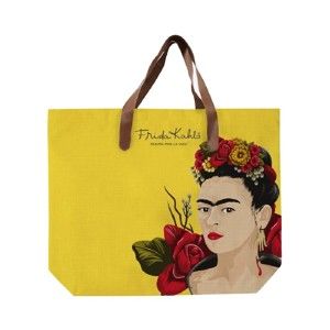 Żółta torba pleciona Madre Selva Frida Roses, 55x40 cm