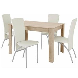 Komplet stołu i 4 białych krzeseł Støraa Lori Nevada Oak White