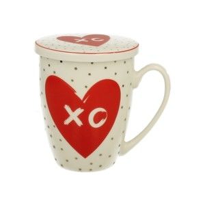 Kubek porcelanowy z wieczkiem i sitkiem Duo Gift Love XO, 320 ml