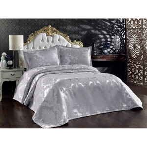 Szary bawełniany komplet narzuta i poszewki na poduszki na podwójne łóżko 240x260 cm Beste - Mijolnir