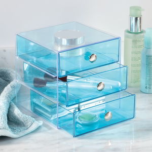 Niebieski 3-poziomowy organizer z szufladami iDesign, 16,5x16,5 cm