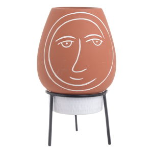 Doniczka ceramiczna ze stojakiem w kolorze ceglanej czerwieni InArt Face, ø 16 cm