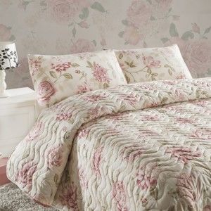 Zestaw pikowanej narzuty na łóżko i 2 poszewek na poduszki Eponj Home Care Pink, 240x220 cm
