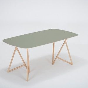 Stół z litego drewna dębowego z zielonym blatem Gazzda Koza, 180x90 cm