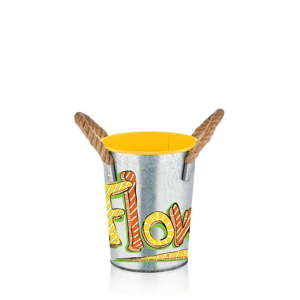 Metalowy wazon z żółtym detalem The Mia Fower, wys. 21 cm