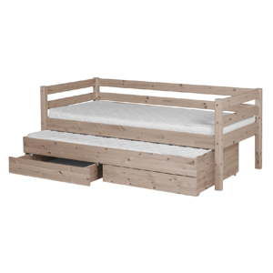 Brązowe łóżko dziecięce z drewna sosnowego z wysuwanym łóżkiem a 2 szufladami Flexa Classic, 90x200 cm