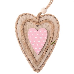 Różowe drewniane wiszące serce dekoracyjne Dakls Pink Heart