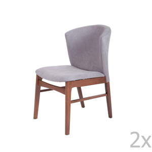Zestaw 2 Szarych krzeseł do jadalni z ciemnobrązową konstrukcją z drewna kauczukowca sømcasa Mara