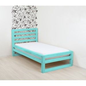 Turkusowe drewniane łóżko 1-osobowe Benlemi DeLuxe, 190x80 cm