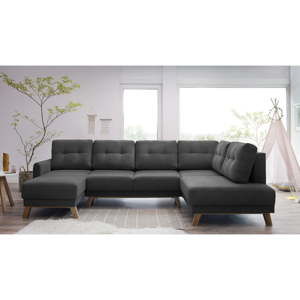 Ciemnoszara sofa rozkładana w kształcie U Bobochic Paris Balio, lewostronna