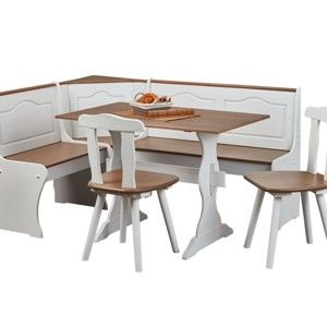 Komplet ławki narożnej, stołu i 2 krzeseł z litego drewna sosnowego Interlink Wasterland