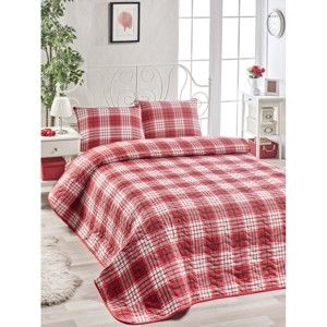 Zestaw bawełnianej czerwonej narzuty na łóżko i 2 poszewek na poduszki Harro Mento, 200x220 cm