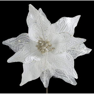 Biały świąteczny kwiat dekoracyjny DecoKing Lace