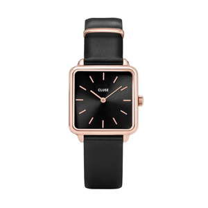 Czarny zegarek damski z kwadratowym cyferblatem Cluse La Tétragone