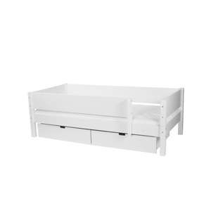 Białe łóżko dziecięce z oparciem bocznym i 2 szufladami Manis-h Mimer 90x200 cm