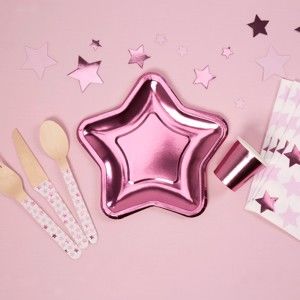 Zestaw 8 małych talerzyków papierowych w kształcie gwiazdy Neviti Foil Star Pink
