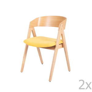 Zestaw 2 krzeseł do jadalni z drewna kauczukowca z żółtym siedziskiem sømcasa Rina