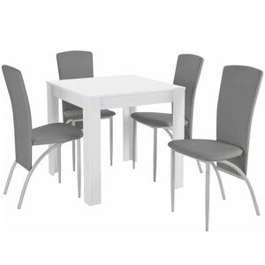Komplet stołu i 4 szarych krzeseł Støraa Lori Nevada Duro White Light Grey