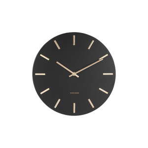 Czarny zegar ścienny ze wskazówkami w kolorze złota Karlsson Charm, ø 30 cm