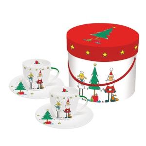 Zestaw 2 filiżanek z porcelany kostnej na espresso ze świątecznym motywem w ozdobnym opakowaniu PPD Holy Christmas, 100 ml