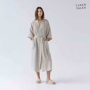Beżowy lniany szlafrok w rozmiarze L/XL Summer – Linen Tales