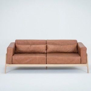 Karmelowa sofa 3-osobowa z konstrukcją z litego drewna dębowego Gazzda Fawn