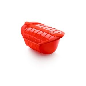Czerwone silikonowe naczynie na pieczenie w parze na 3- 4 porcje Lékué Deep Steam Case