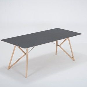 Stół z litego drewna dębowego z czarnym blatem Gazzda Tink, 200x90 cm