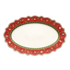 Czerwony porcelanowy talerz do serwowania z motywem świątecznym Villeroy & Boch, 50 x 31,5 cm
