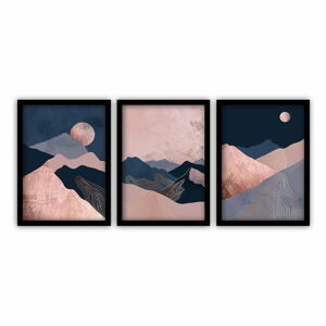 Zestaw 3 obrazów w czarnej ramie Vavien Artwork Moonlight, 35x45 cm