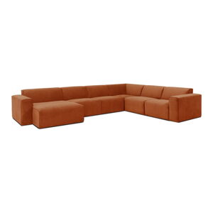 Czerwona sztruksowa sofa modułowa w kształcie litery "U" Scandic Sting, lewostronna