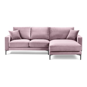 Różowa aksamitna narożna sofa Kooko Home Harmony, prawostronna
