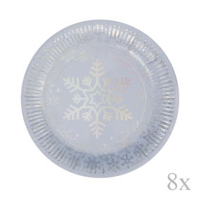 Zestaw 8 świątecznych talerzyków papierowych Neviti Iridescent Snowflake, ⌀ 22,5 cm