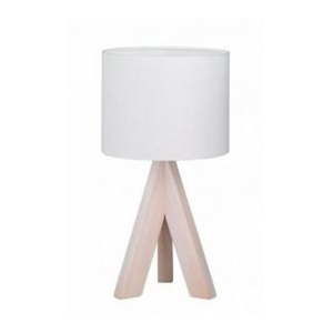 Biała lampa stołowa z naturalnego drewna i tkaniny Trio Ging, wys. 31 cm
