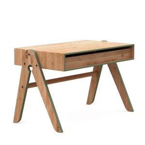 Bambusowy stolik dziecięcy z zielonymi detalami We Do Wood Geo's