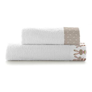 Białe bawełniane ręczniki dziecięce zestaw 2 szt. 140x70 cm Rabbit family – Moshi Moshi