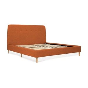 Pomarańczowe łóżko 2-osobowe z drewnianymi nogami Vivonita Mae Queen Size, 160x200 cm