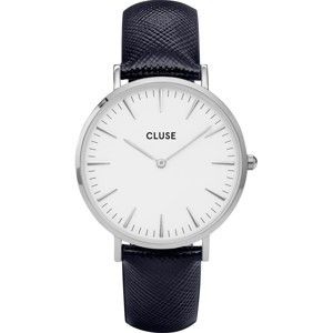 Zegarek damski z czarnym skórzanym paskiem i detalami w kolorze srebra Cluse La Bohéme