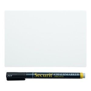 Zestaw białej tablicy z tworzywa sztucznego i flamastra na bazie wody Securit® Chalkboard Tags A8