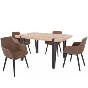 Komplet stołu i 4 brązowych krzeseł Støraa Shelia Buckley