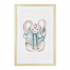 Obraz w drewnianej ramie Tanuki Bunny Reader, 60x40 cm