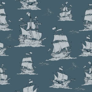 Dziecięca tapeta Dekornik Navy Blue Ships, 100 x 280 cm