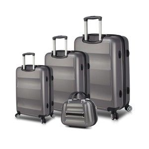 Zestaw 3 szarych walizek na kółkach z USB i walizki podręcznej My Valice LASSO Travel Set