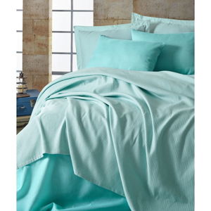 Zestaw narzuty na łóżko, prześcieradła i poszewki na poduszkę EnLora Home Deportes Mint, 160x235 cm