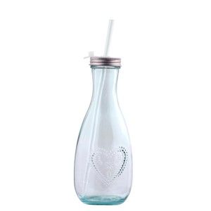 Butelka ze szkła z recyklingu ze słomką Ego Dekor Corazon, 600 ml