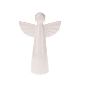 Biała ceramiczna dekoracja w kształcie anioła, wys. 12,6 cm