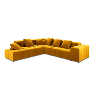 Żółta aksamitna sofa narożna (zmienna) Rome Velvet - Cosmopolitan Design